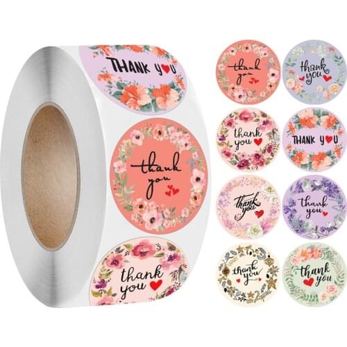 500pcs Flower Thank You Stickers Scrapbooking Envelope Sticker Handmade Crafts Wedding Decoration Seal Labels Stationery Sticker