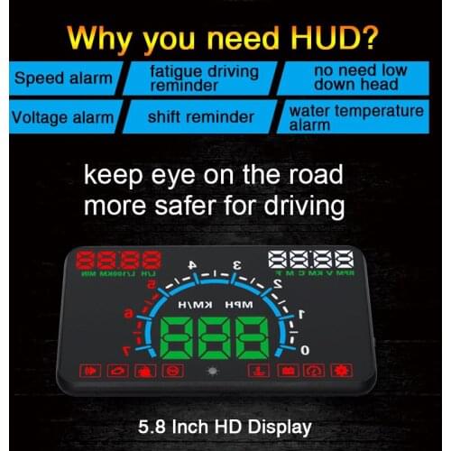 Car Universal HUD Head Up Display OBD2 Head-Up Speed Projector Safe Driving System Security Alarm Water temp Overspeed RPM