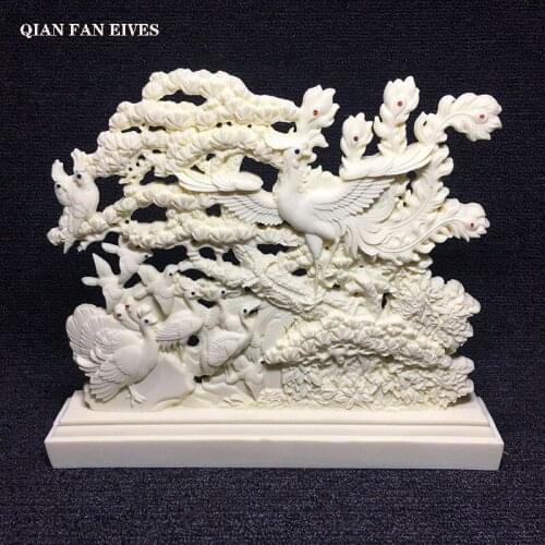 White Bird Phoenix Illustration Art statue，Modern art sculpture，Auspicious Animal Phoenix，High-end home decoration gift statue
