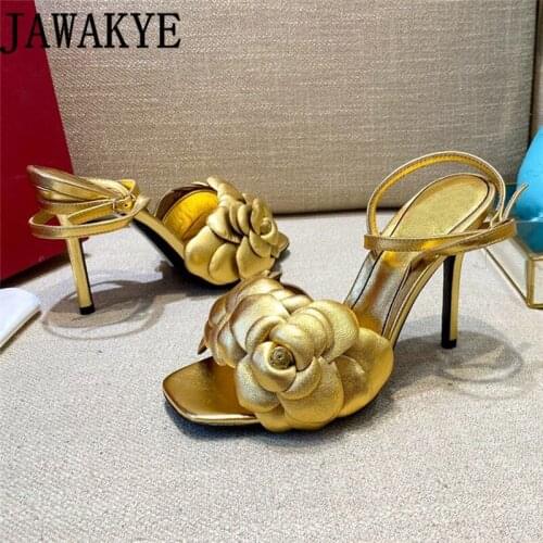 Summer Ethnic Wedding Shoes Woman Rose Petal Designer Real Leather Sandals flower Pumps female Thin High Heel Party Shoes Mujer