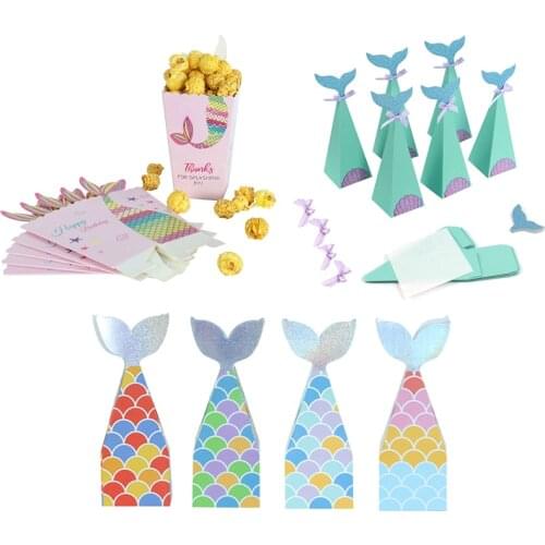 Mermaid Party Candy Box Mermaid Tail Shape Paper Boxes Gift Wrapper And Popcorn Boxes Girl Birthday Party Decoration Baby Shower