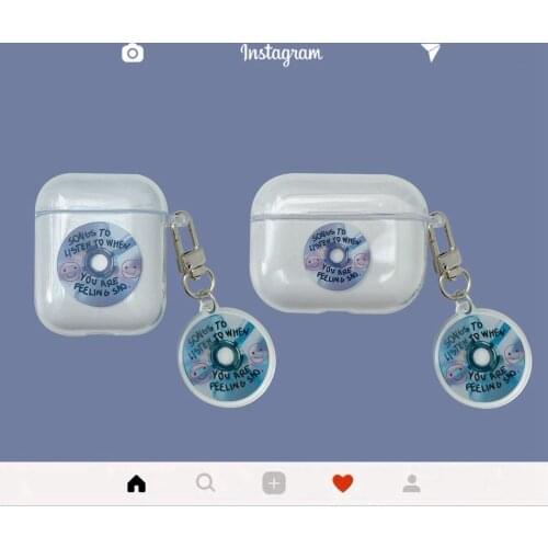For AirPods Case Cute Retro Record Pendant Earphone Case For AirPods 2 AirPods Pro Soft TPU Clear Headphone Cover with Keychain