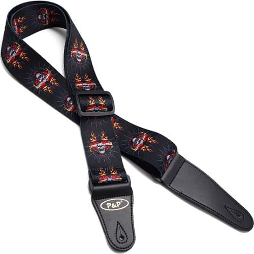 Skull Heart Pattern Guitar Strap Electric Guitar Acoustic Guitar Folk Guitar Bass Strap
