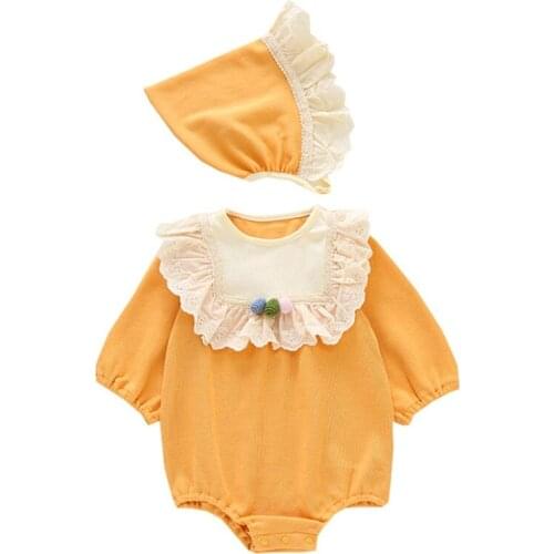 Baby Girl Long Sleeve Cotton Romper with Hat Newborn Princess Jumpsuit Outfits