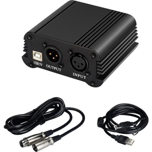 48V Phantom Power Supply with USB Cable XLR 3 Pin Female Cable for Condenser Mic