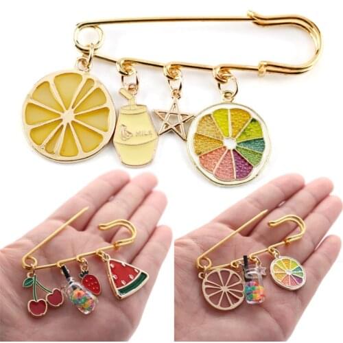 Fruit Pendants Brooch Enamel pin Watermelon Orange Strawberry Buckle Pin Backpack Brooches&Pins Girl Women Safety Pins Gifts