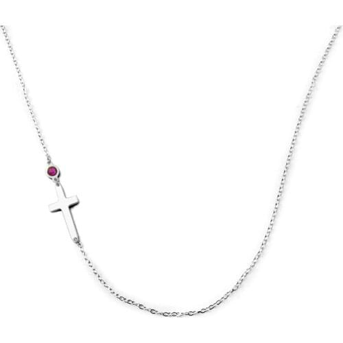 Personalized Sideway Cross Necklace, Birthstone Necklace, Bridesmaid Gifts Birthstone Jewelry Religious Necklace, New Mom Gift