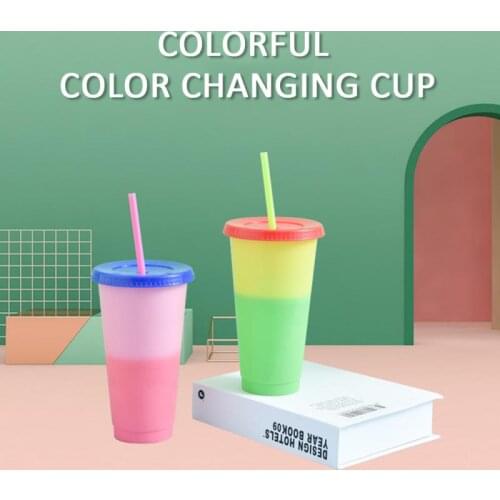 700ML Color Changing Coffee Cup Temperature Magical Color Change Cups Colorful Cold Water Mug Water Bottles With Straws Cocina
