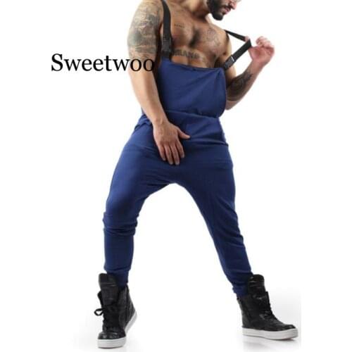 Mens Pocket Pure Color Overall Jumpsuit Streetwear Overall Suspender Pants Sweatpant Hip Hop Trousers Casual Fashion Pants