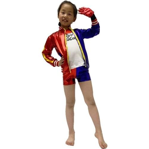 Suicide cosplay Costumes Харли Куинн Squad Monster T Shirt coat Jacket Pants Bracelet Belt necklace Gloves Accessories Full Set