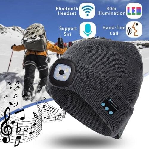Thefound Fashion Warm Beanie Bluetooth LED Hat Wireless Smart Cap Headset Headphone Speaker