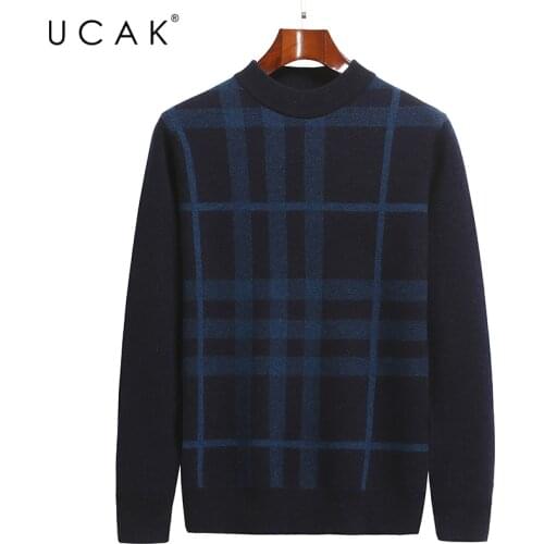 UCAK Brand Classic Pure Merino Wool Men Sweaters O-Neck Striped Streetwear Sweater Pull Homme Autumn Winter Thick Pullover U1313