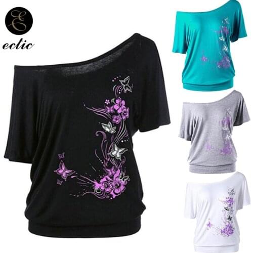 One Shoulder Tee Shirt Vetement Femme 2021 Kawaii Top Purple Floral Tshirt Women Short Sleeve Harajuku Oversized 4xl Tshirt