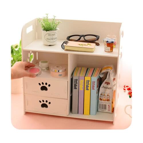 DIY Office Desk Sets Cabinet Organizer White Wooden Storage Box Book Magazine Racks For Office