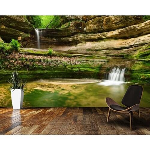 Custom landscape wallpaper,3D Double Waterfall wallpaper for living room bedroom kitchen wall waterproof PVC papel de parede