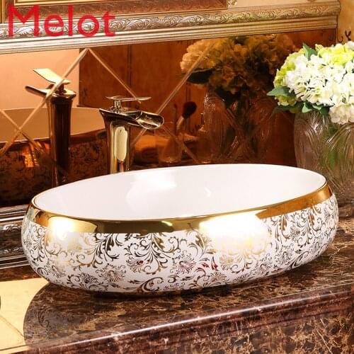 Tabletop basin wash basin European ceramic art basin oval wash basin wash basin household toilet sink