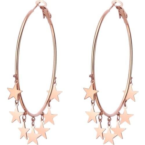 Stainless Steel Multi Small Star Heart Tassels Big Round Hoop Earrings For Women 2021 New Fashion Party Jewelry Simple Design