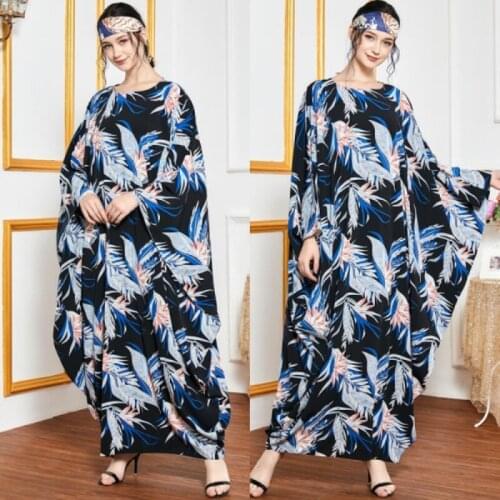 Spring Autumn Womens Muslim Womens Oversized Loose Robe Dress Dubai Fashion Printed Dress Vacation Style Casual Robe Abaya
