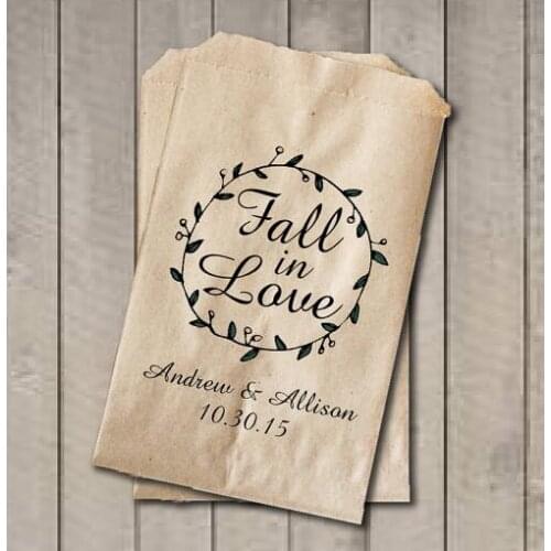 Custom Fall in Love Wedding popcorn candy Buffet treat gift bar bags BIRTHDAY Bridal Shower Bakery Cookie Favors pouches