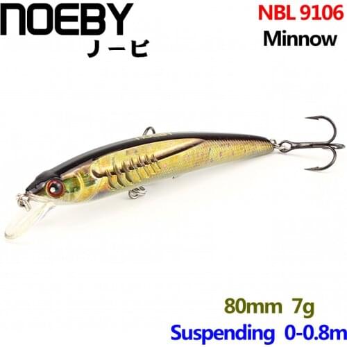 NOEBY 1 Pcs Fishing Lure 80mm/7g Suspending 0-0.8m Super Fish Minnow Lures Fishing Bait VMC Hooks Colorful 3D Eyes NBL 9106