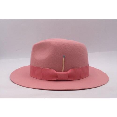 New retro fashion hat pink wool panama hat for women England cap bow free shipping