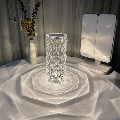 Nordic Crystal USB Table Lamp Bedroom Touch Dimming Atmosphere Diamond Night Light Rose Projector Lamp Decor for Home Restaurant