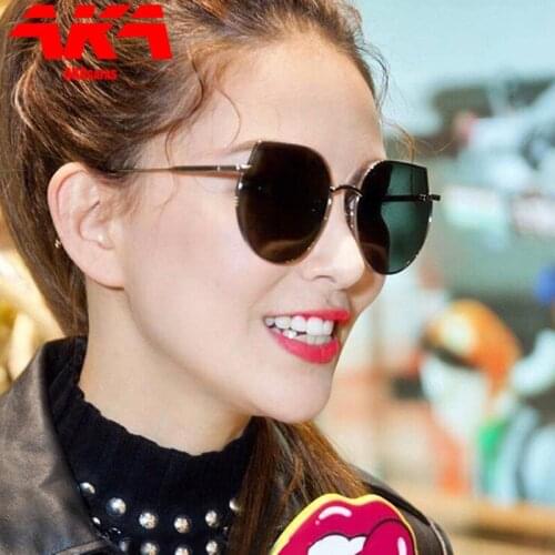 AKAgafas Cat Eye Sunglasses Women Metal 2021 Pink Sun Glasses Luxury Brand Vintage New Alloy Glasses Women Mirror Sunglasses Men