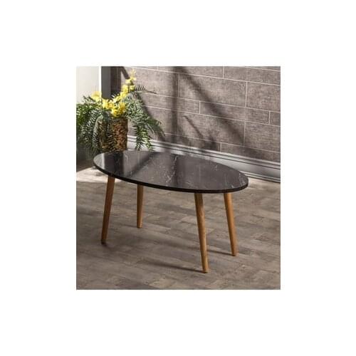 Modern Medium coffee table Wood Lathe Ellipse Black Marble Pattern coffee tables table basse furniture living room table