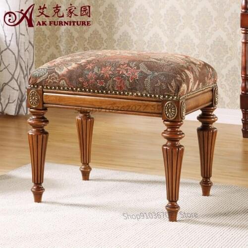 European-style Solid Wood Bedroom Dressing Stool Makeup Stool American White Simple Home Sofa Stool Piano Stool