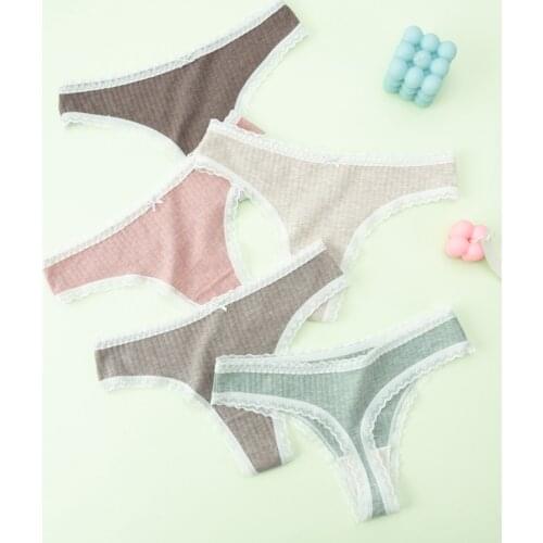 Sexy Lingerie Women Cotton G-String Low-Rise Thong Ladies Panties Briefs Breathable Four Seasons 5 Colors Female Underwear