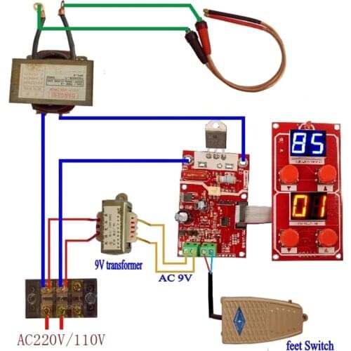NY-D04 40A 100A Dual Display Spot Welder Adjustable Time Current Controller Spot Welding Machine AC 9V Transformer control board