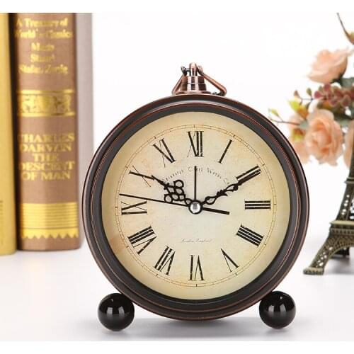 Nordic Vintage Metal Brown Alarm Clock Minimalist Silent Creative Modern Alarm Clock Home Student Round Alarm Clock Hot MM60NZ