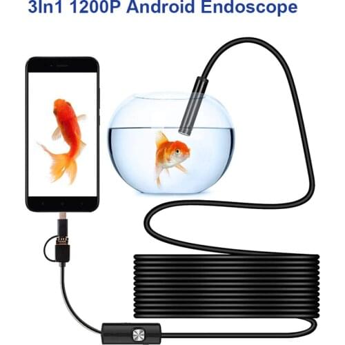 IP68 1200P Android 8MM Micro USB Type-c USB 3-in-1 Computer Endoscope Borescope Tube Waterproof USB Inspection Mini Video Camera