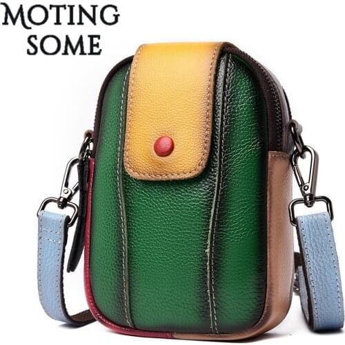 High Quality Genuine Leather Women Phone Purses and Handbags Panelled Color Retry Style Shoulder Pouch Crossbody Mini Tote 2021