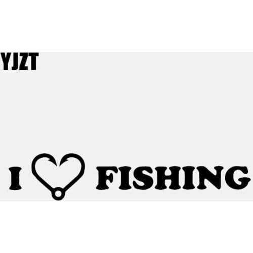 YJZT 18.2CM*3.6CM I Love Fishing Decal Fish Hook Vinyl Funny Car Sticker Black/Silver C24-0985