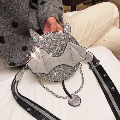 Women Fashion Vintage Mini 2021 New Trend Luxury Leather Casual Cute Elegant Evening Chain Sequins Bat Shoulder Bags
