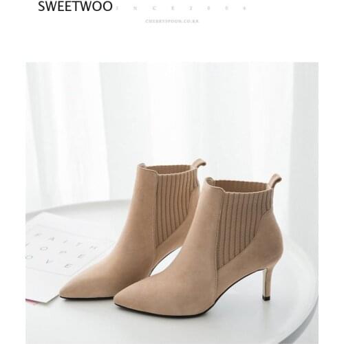 2021 Winter Sock Boots Sexy Knitting Stretch Boots High Heels for Women Fashion Shoes Female Stripe Autumn Ankle Boots Booties