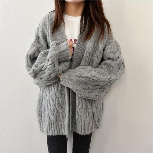 Women Autumn Winter Fashion Thick Sweaters Female Loose Long Sleeve Cotton Cardigan Twisted Warm Wool Knitted Jumpers Sweater