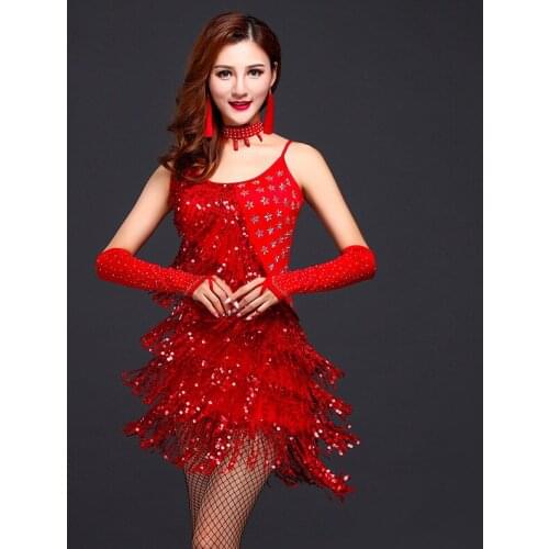 2020 New Arrival Women Girls Sequin Fringe Tassel Skirt Ladies Sexy Unequal Latin Tango Ballroom Salsa Dance Dress For Women