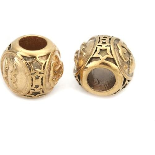 1 Piece 304 Stainless Steel Casting Beads Round Gold Plated Aquarius Sign Of Zodiac Constellations About 10mm Dia