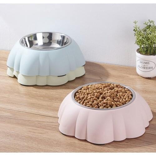 1PCS Pet Single Bowl Anti-slip Base Stainless Steel Cute Flower Shape Dog Bowl Eco-Friendly Cat Bowl for Puppy Feeding Supplies