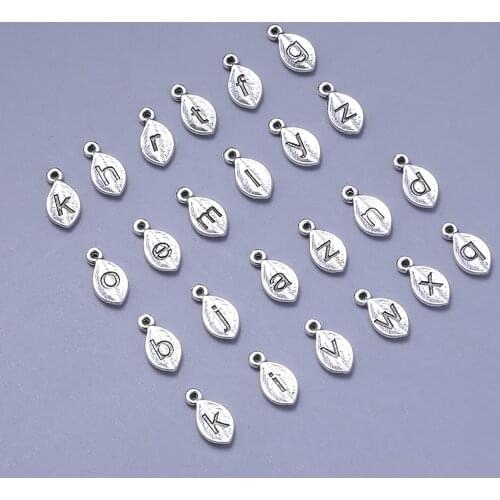 100PCs Random Letter Zinc Based Alloy Charms Pendant Capital Alphabet/ Letter Antique Silver Color Mixed 13mm x 7mm