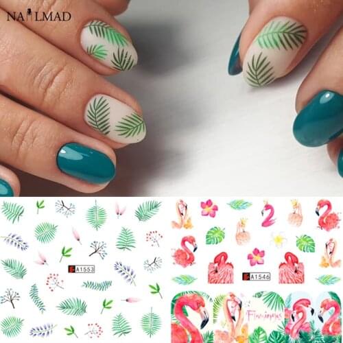 12Patterns Flamingo Toucan Nail Art Sticker Tropical Flower Bird Nail Water Decals Summer Leaves Transfer Slider Decals Nail