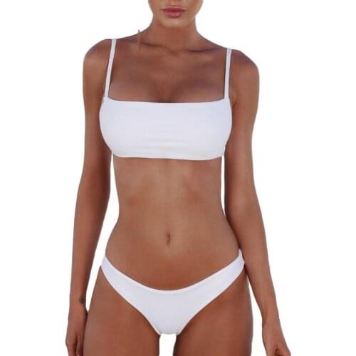 2021 Sexy Swimsuit Lady Tube Top Women Bikini Set Solid Color Women Padded Wireless Strap Bra Briefs Swimwear Beach Bikini Set