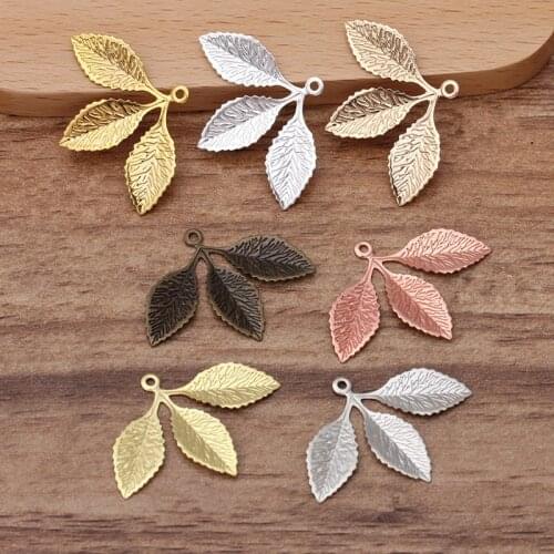 50pcs 31x23mm Silver plated Brass Hollow Out Leaf Filigree Leaves Pendant Copper Charm DIY Hand Made Jewelry Accessories