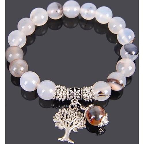 6 8 10MM Chakra Natural Stone Black Veins Aga Bracelets Tree of Life Bracelet Mala Beads Healing Meditation Energy Bangles