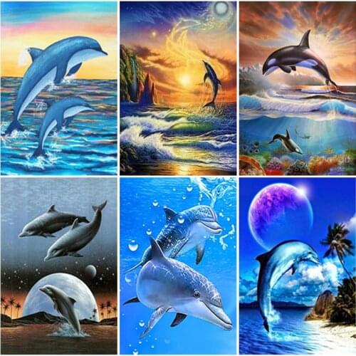 Diy Dolphin 5D Diamond Painting Full Square Drill Landscape Ocean Diamond Embroidery Animal Mosaic Scenic Cross Stitch Kit