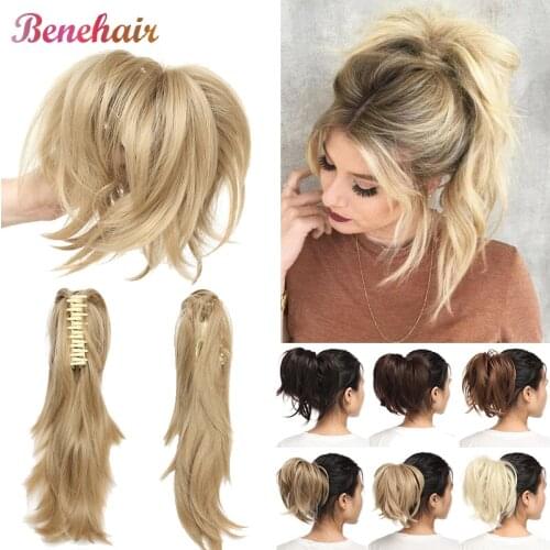 BENEHAIR Claw Ponytail Clip in Hair Extensions Fake Hair Synthetic Hair Bun Hairpiece For Women Ponytail Hair Wavy Messy Bun