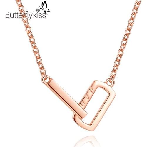 BK Letter LOVE Pendant Necklace For Women Real 925 Sterling Silver Geometric Simple Anniversary Wedding Engagement Fine Jewelry