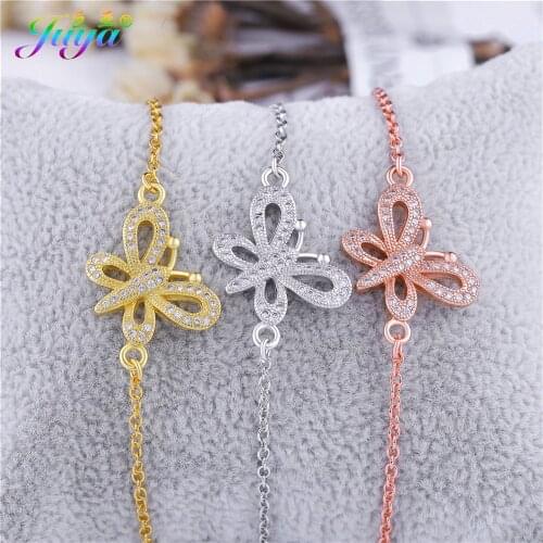 Juya Handmade Gold/Rose Gold/Silver Color Butterfly Charms Bracelet For Women Christmas Party Gift Jewelry Wholesale